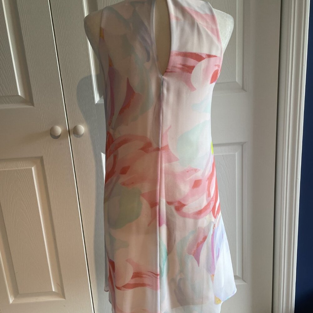 Calvin Klein Womens Shift Dress Size 2 Lined White Multicolor Floral Sleeveless - Picture 2 of 7